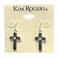 Kim Rogers White Sapphire Textured Cross Earrings