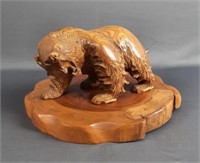 Wooden Angry Grizzly Bear Sculpture
