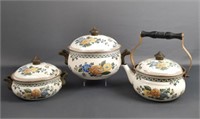 Vintage ASTA Brass Enamel Cookware and Teapot