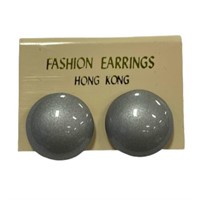 Fun Round Gray Button Style Screw Back Earrings