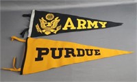 Vintage West Point Army and Purdue Felt Pennant