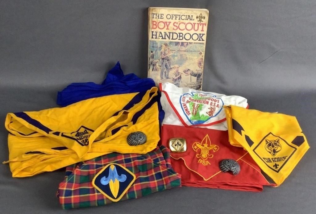 Boy Scout Neckerchiefs Slides & 1979 Handbook