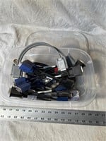 Tote of VGA splitters/adapters