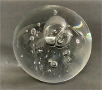 Clear Glass Bubble Paperweight SIGNED?