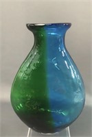 Blenko Blue Green Waved Glass Vase