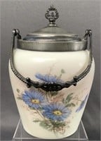 Vintage Porcelain Biscuit Jar with Silver plate