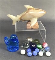 Glass Bird Stone Dolphin & Marbles