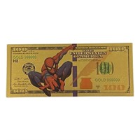 24k Plated Novelty Spiderman $100 Banknote