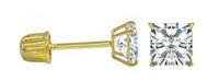 14k Gold Princess .12ct White Topaz Stud Earrings