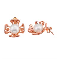 Gold-pl. Natural Round 9.61ct White Pearl Earrings