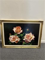 Signed, rose design oil on canvas