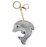 Cute Dolphin White Crystal Rhinestone Key Chain