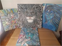 LOT OF 4 PAINTINGS ON STRETCHED CANVAS