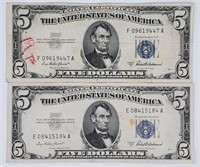 (2) $5 US Silver Certificates