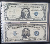 US Silver Certificates $1 & $5 In Folder
