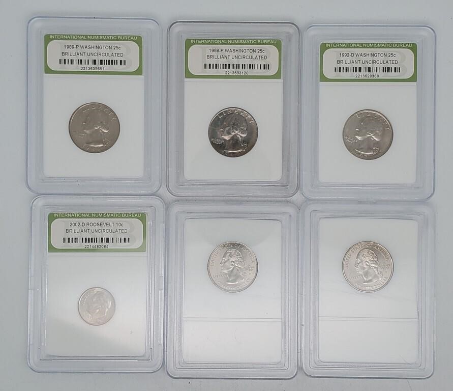 (6) Various BU Slabbed US Coins
