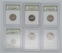 (6) Various BU Slabbed US Coins