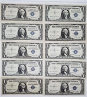 (10) US $1 Silver Certificate's