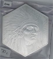 10oz Fine Silver Indian/Buffalo Design Art Bar