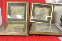 Set of 4 Chinese Watercolor on Silk