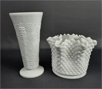 Vintage Pair of Milk Glass Vases
