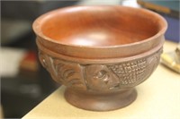 Signed Hecho Amano Carved Wooden Bowl