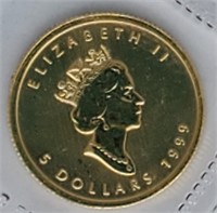 1999 Canadian Maple Leaf 1/10th Oz Gold Coin