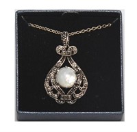 Genuine Mother Of Pearl And Marcasite Necklace