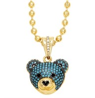 Turquoise Crystal Teddy Bear Head Necklace