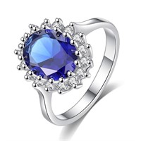 Princess Diana Style Blue Sapphire Halo Ring