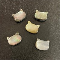 Natural Black Mother Of Pearl Cat Beads 5pcs