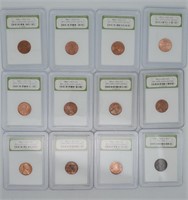 12 Various US Slabbed Lincoln Pennies