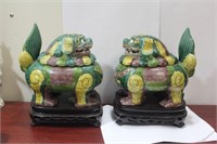 Pair of Chinese Famille Verte Foo Lion Containers