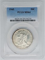 Graded 1945 PCGS MS64 Walking Silver Half Dollar