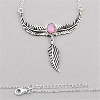 Natural 2.11ct Pink Opal Feather Necklace