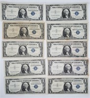 (10) US $1 Silver Certificate's