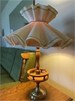 Brass Base Wooden Pedestal Table Lamp