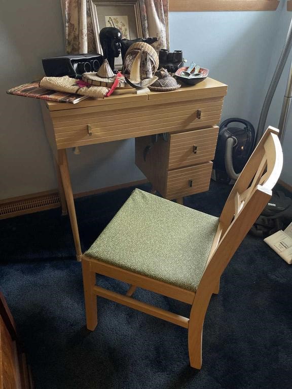 Mid Century Sewing Cabinet Desk w/ Chair