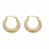 14k Two-tone Gold Shell Textured Hoop Earrings