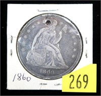 1860-O U.S. Seated Liberty dollar with hole