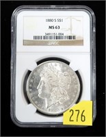 1880-S Morgan dollar, NGC slab certified MS-63