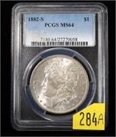 1882-S Morgan dollar, PCGS slab certified MS-64