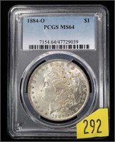 1884-O Morgan dollar, PCGS slab certified MS-64