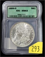 1884-O Morgan dollar, ICG slab certified MS-63