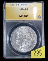 1884-O Morgan dollar, ANACS slab certified MS-62