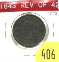 1843 U.S. Large cent, reverse of 42