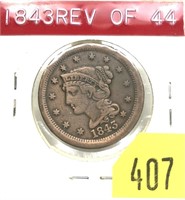 1843 U.S. Large cent, reverse of 44