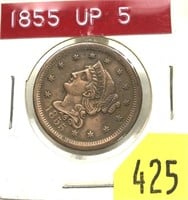 1855 U.S. Large cent, upright Five