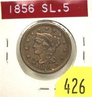 1856 U.S. Large cent, slant Five