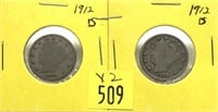 x2- 1912-D Liberty Head nickels -x2 nickels -SOLD